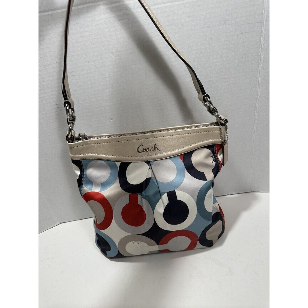 Coach Ashley Op Art‎ Satin Multi Print Handbag Purse C1376-F23930 Shoulder Bag - Picture 10 of 16